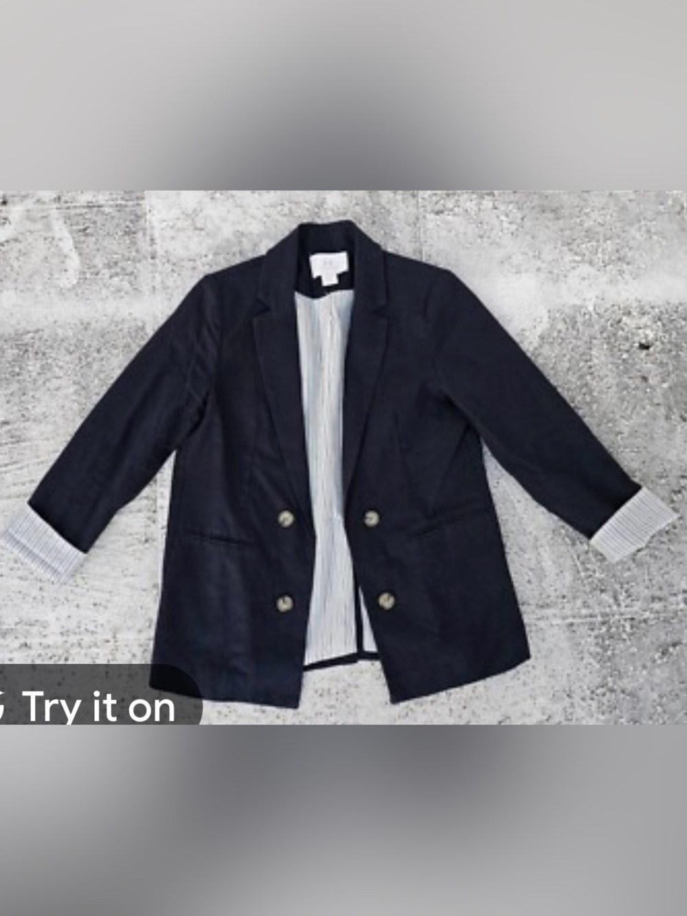 Halston Heritage Navy Blazer with Cream Label and Blue-Striped Lining